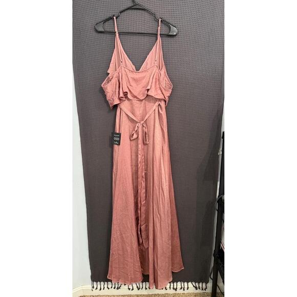 Lulus Mauve Pink Cold Shoulder Maxi Dress Ruffle Trim Women’s L Formal with tags - Picture 3 of 15